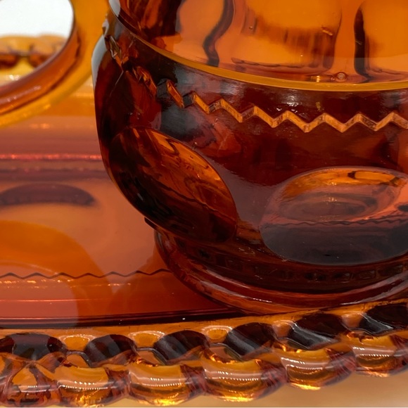 Vintage Colony Kings Crown Amber glass sugar bowl, creamer and tray - Picture 8 of 9
